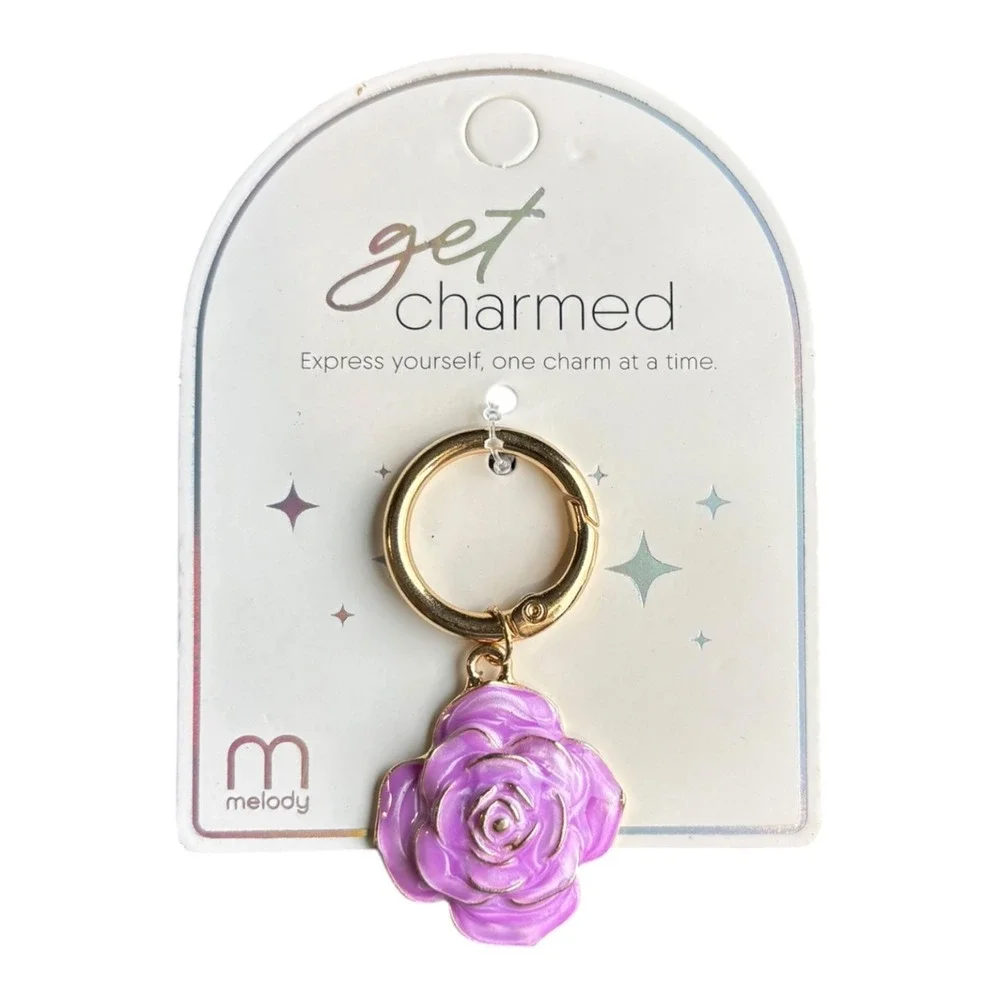 Melody Women's Purple Rose Flower Key Chain Bag Charm Finder 2.25